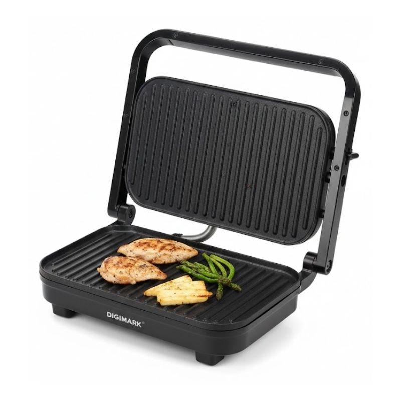 2-in-1 Panini Maker & Contact Grill – Non-Stick Flatbed Toaster & Griddle