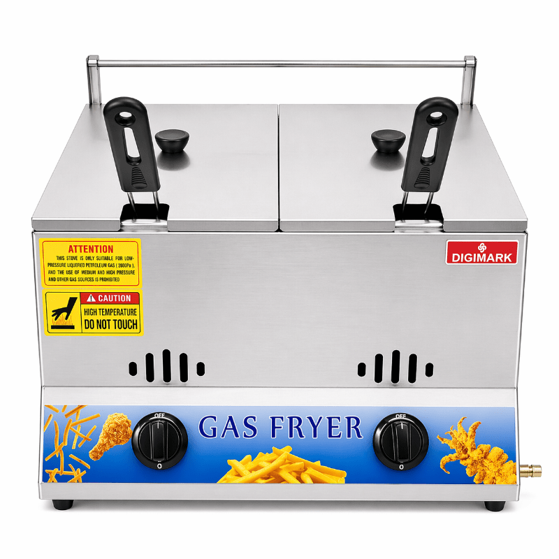 Digimark DGMF1524 Double Tank Gas Deep Fryer (6L + 6L) – Commercial Heavy-Duty Fryer