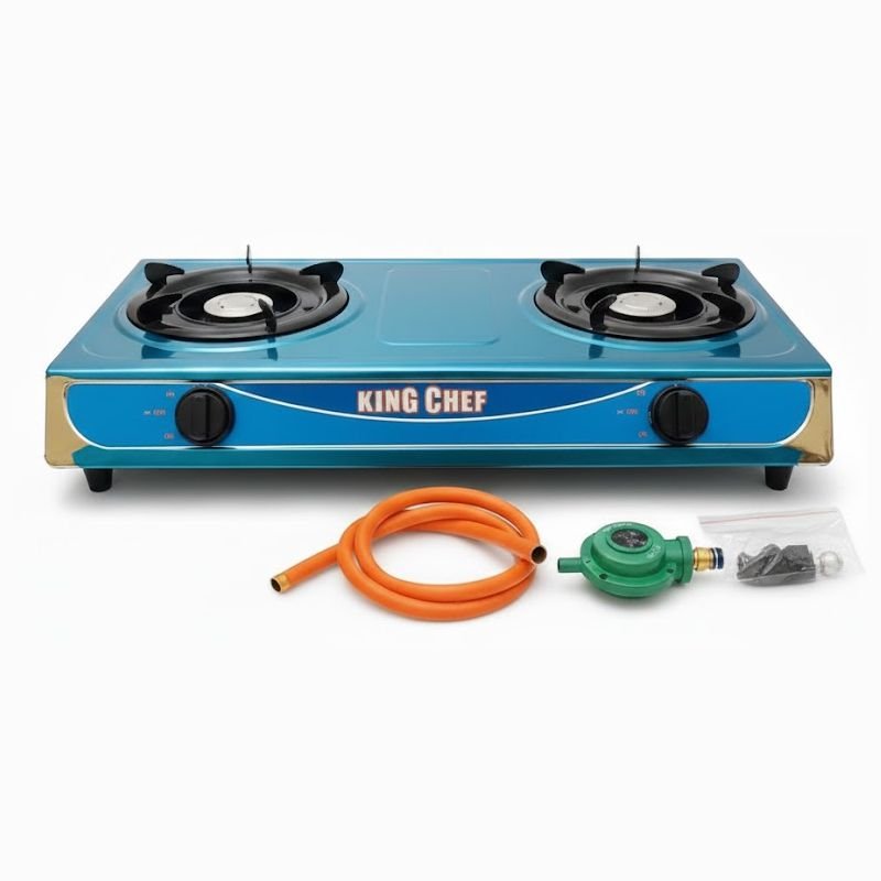 King Chef 2-Plate Gas Stove – Double Burner Cooker with Hose & Regulator