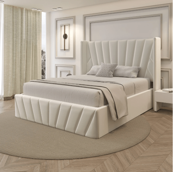 Luxury Velvet Gas-Lift Storage Bed – High Wingback Headboard