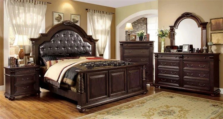 Luxury Leather Bedroom Set Antique Wooden Queen Cover