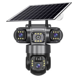 PTZ Outdoor Wireless Solar Security Camera with 3 Lenses