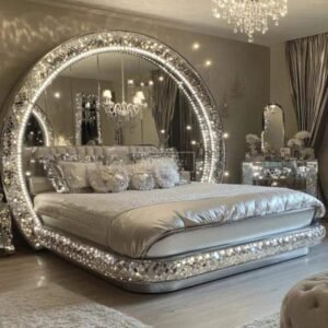 Modern Bedroom Bed Customizable Diamond Mirrored
