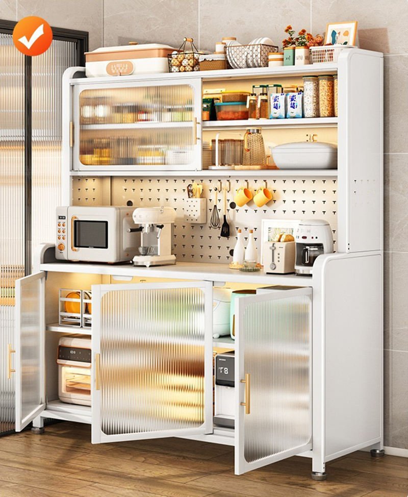 Kitchen Home Rack Cabinet Stand Baker’s Door, Storage Microwave Pegboard,
