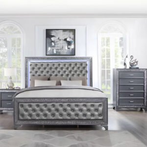 Modern Classic Bedroom Bed Table Set Led Dressing Wooden