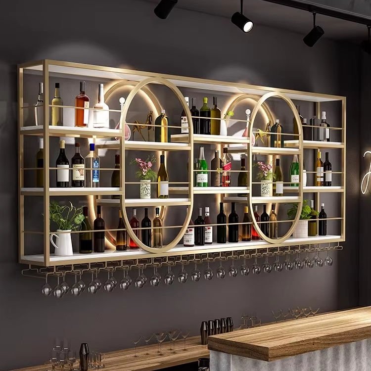 Wall-Mounted Industrial Wine Rack with Light