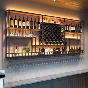 Modern Wall-Mounted Iron Wine Shelf