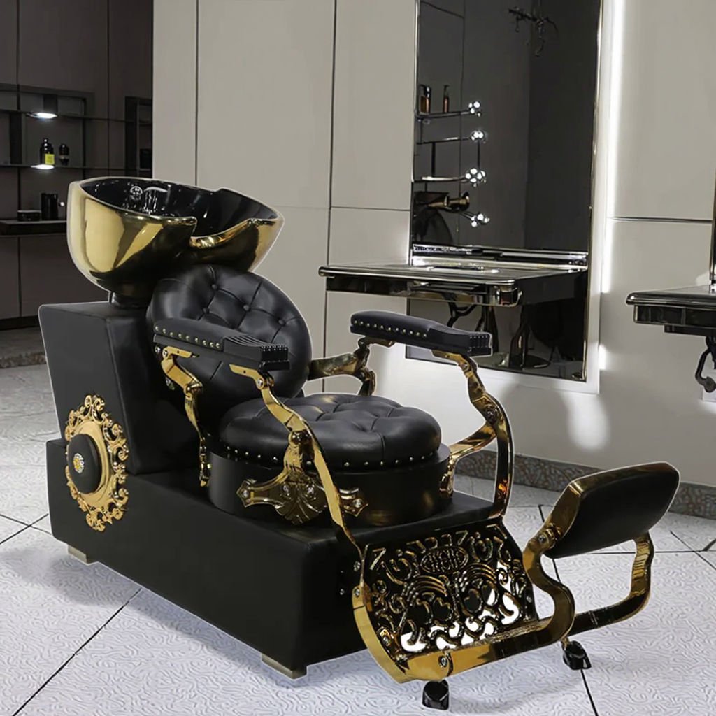 Black Gold Hair Salon Shampoo Chair Bed