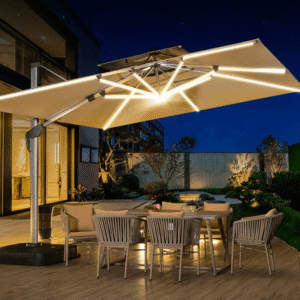 12ft Cantilever Solar Umbrella with LED Lights