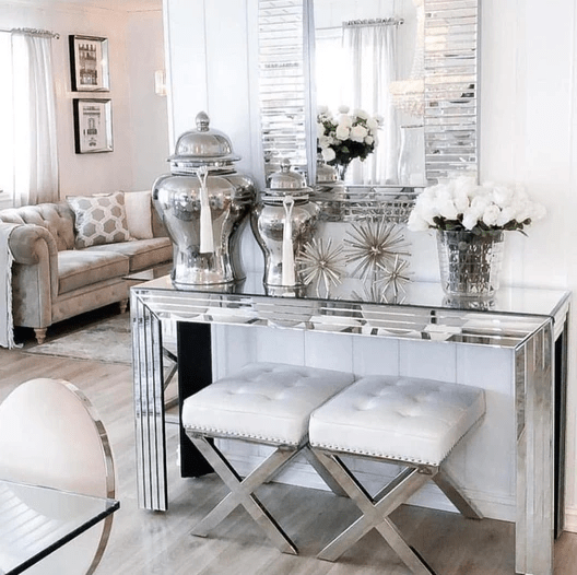 Modern Console Table Mirror Style Hollywood Mirrored Wall (stool Not