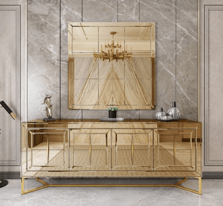 Luxury Stainless Steel Living Home Hotel Mirror Table Set Cabinet