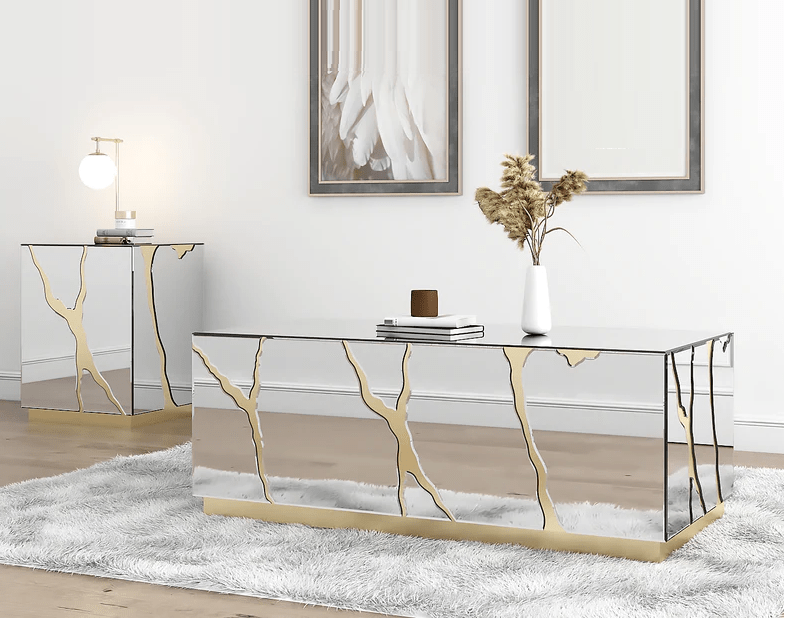 Luxury Gold Home Hotel Table Sparkle Mirrors Coffee