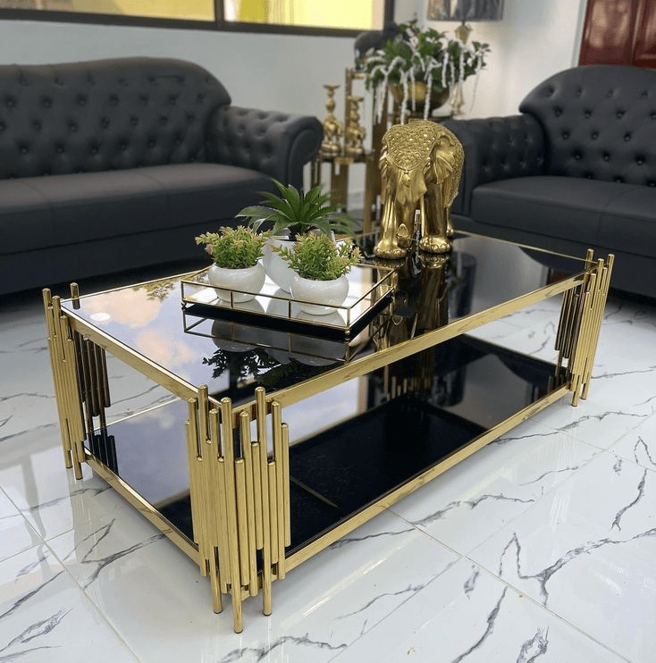 Luxury Modern Gold Stainless Steel Glass Table Design Polished Tempered