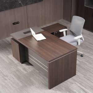 Classic British L‑Shaped Wooden Office Desk