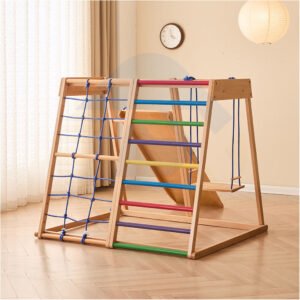 Set Slide Wooden Montessori Climbing Swing Set, Gym