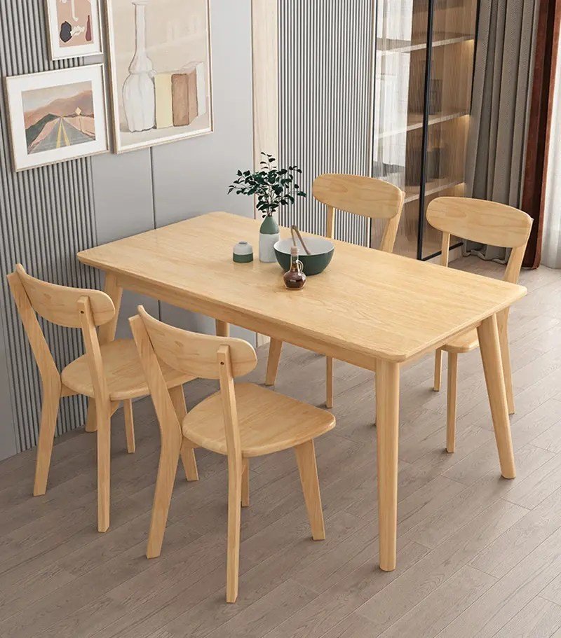 Wood Table Set Dining Rectangular Solid