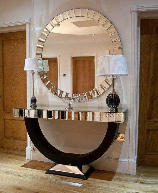 Hotel Console Table Mirror Mirrored Furniture Black Wooden Base Wall