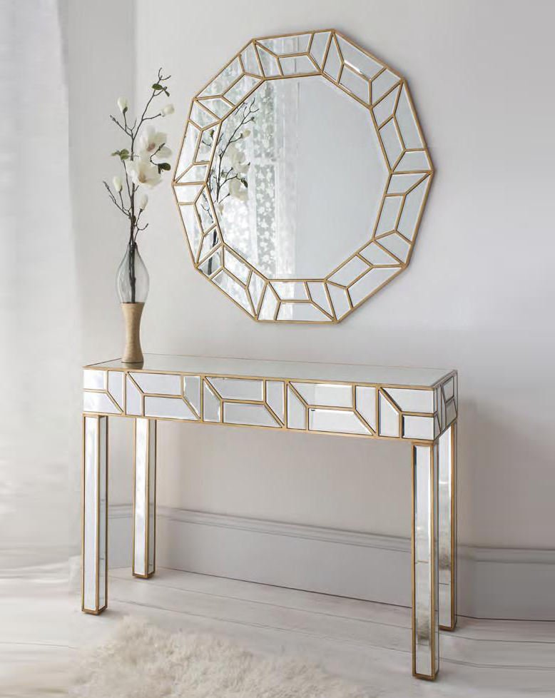 Gold Console Table Mirror Set Geometria Mirrored Round