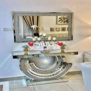 Modern Luxury Console Table Mirror Sparkling Crushed Diamond Mirrored Wall