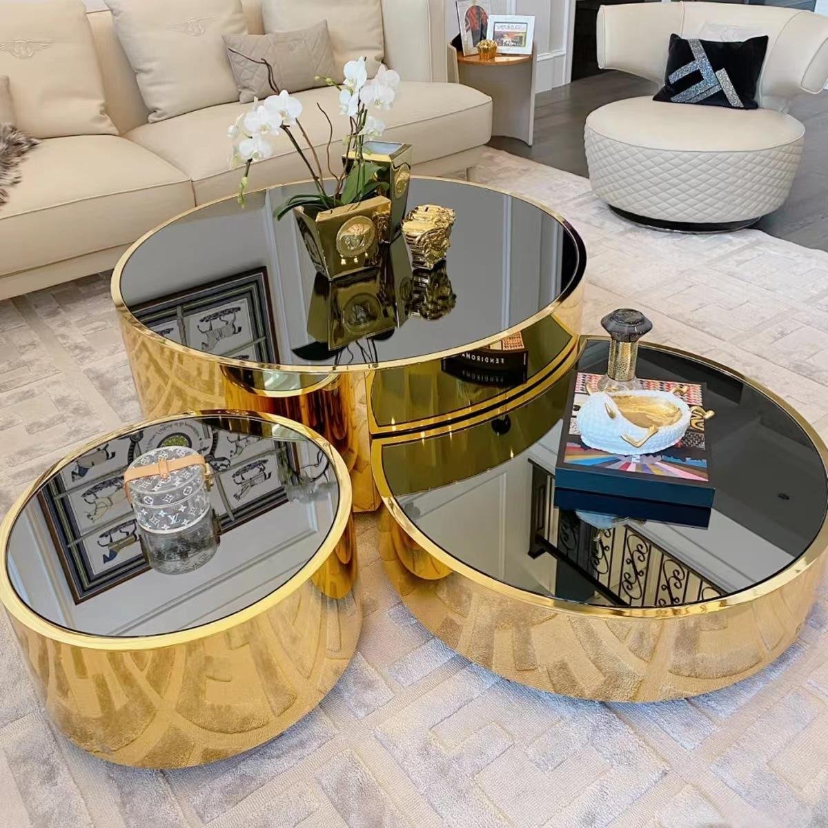 Luxury Gold Stainless Steel Living Table Room Furniture Center