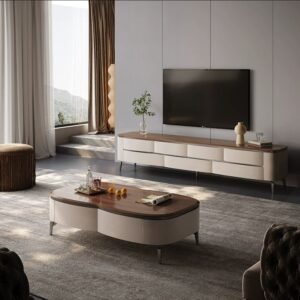Modern Luxury Wood Living Table Set Stand Stylish Solid Coffee