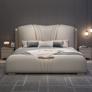 Wood Leather Frame Bed Solid Upholstered Storage