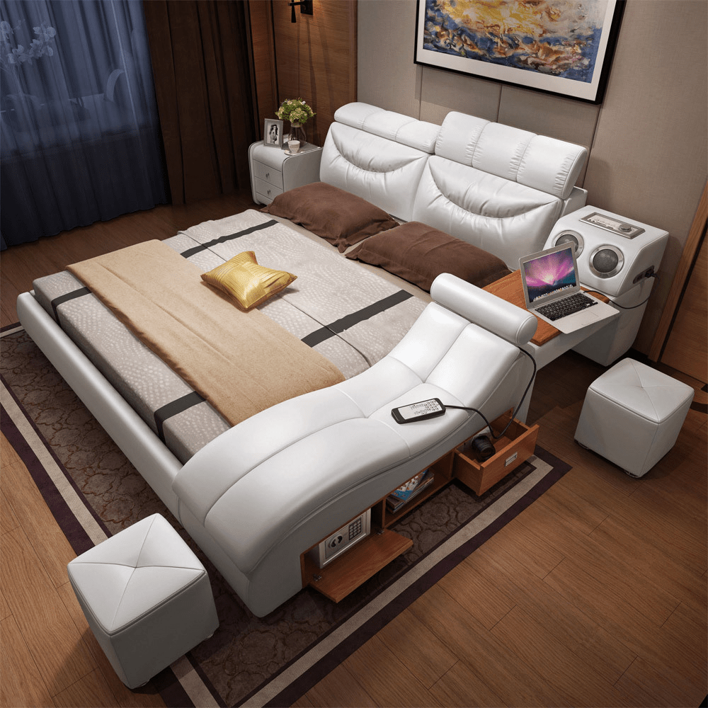 Smart Leather Bed Multi-function King Size Queen Massage Function
