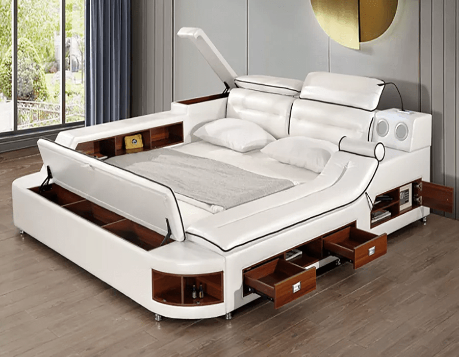 Smart Modern Bed Massage Audio Function King Storage Compartments