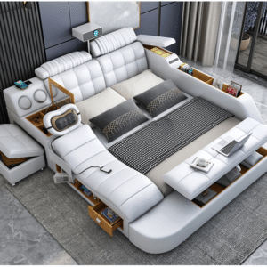 Luxury Smart Leather Fabric Bed Multifunctional Tatami King