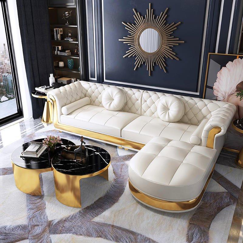 Modern Leather Sofa Set Chesterfield Genuine