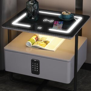 Modern Smart Bedroom Table Furniture Wooden Nightstand Charging Station