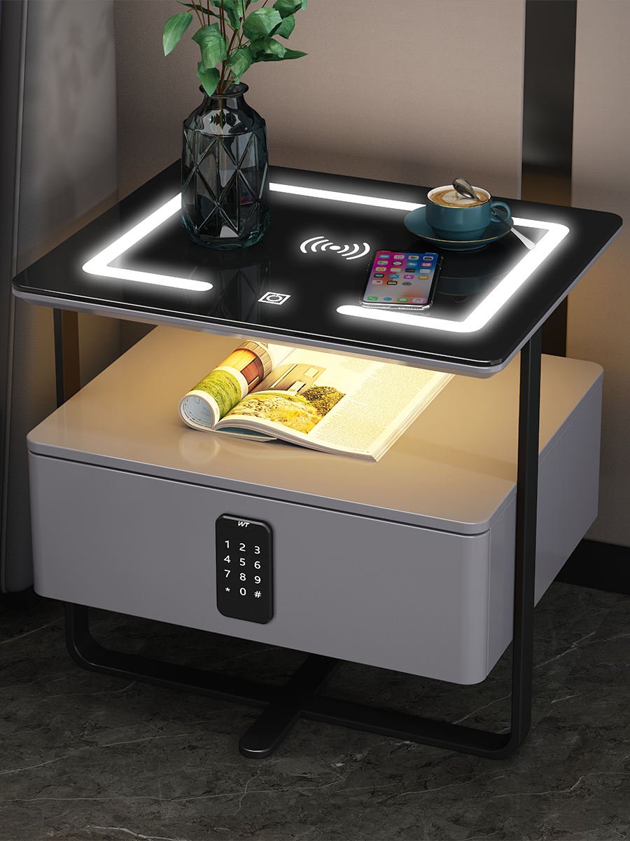 Modern Smart Bedroom Table Furniture Wooden Nightstand Charging Station