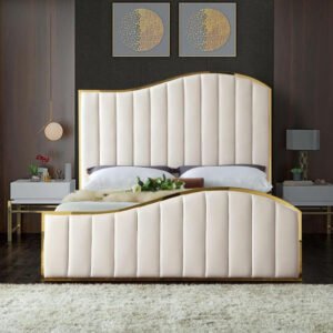 Gold Metal Bed Frame Royalty Velvet Upholstered Stylish Rich