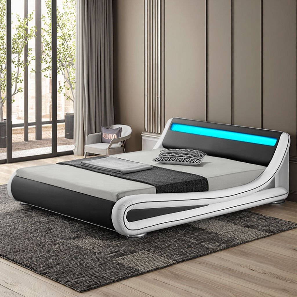 Smart Leather Bed Frame Storage Upholstered King Led