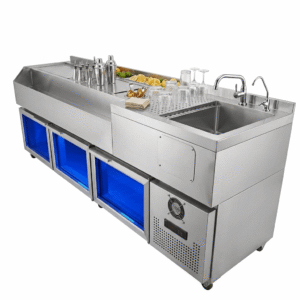 2.1m Stainless Steel Cocktail Counter Bar with Bottom Fridge